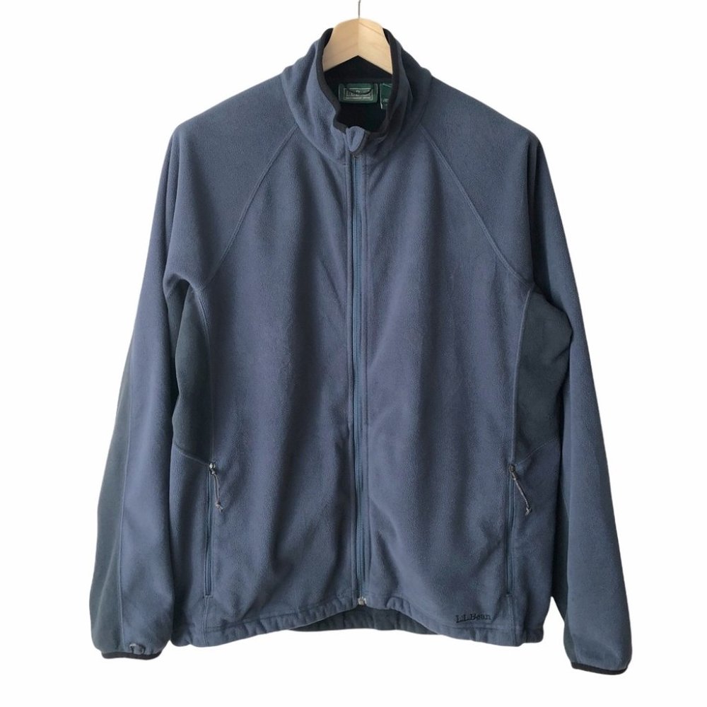 L.L. Bean Men's Full Zip Blue Gray Polartec Fleece Sweater Cardigan Jacket L